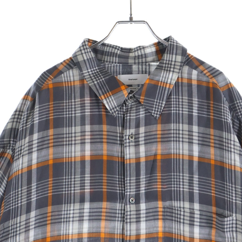 Graphpaper(グラフペーパー) 20AW TENCEL CHECK REGULAR COLLAR BIG SLEEVE SHIRT テンセル チェック柄 レギュラーカラー ビッグスリーブ 長袖シャツ グレー/オレンジ GM203-50061