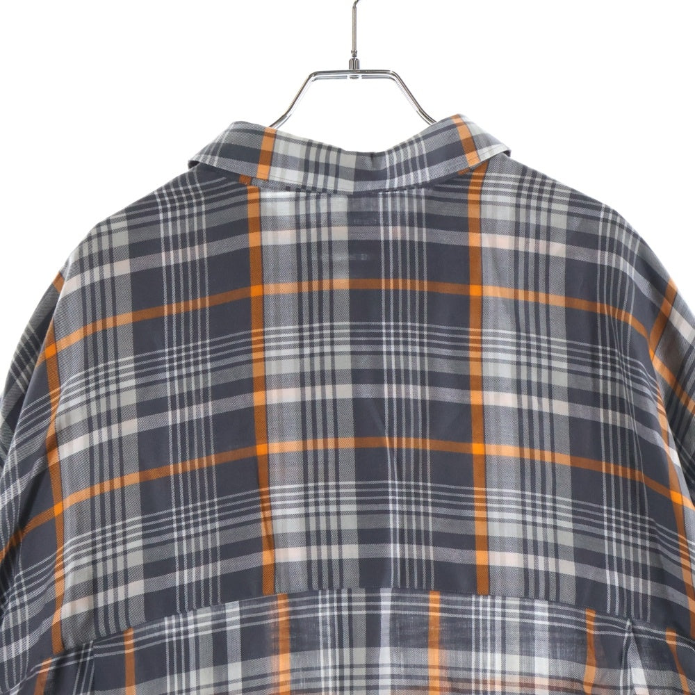 Graphpaper(グラフペーパー) 20AW TENCEL CHECK REGULAR COLLAR BIG SLEEVE SHIRT テンセル チェック柄 レギュラーカラー ビッグスリーブ 長袖シャツ グレー/オレンジ GM203-50061