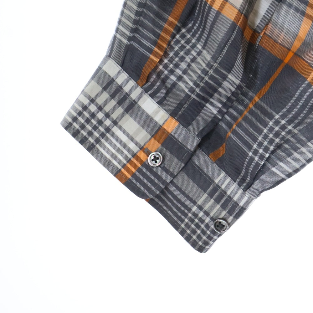 Graphpaper(グラフペーパー) 20AW TENCEL CHECK REGULAR COLLAR BIG SLEEVE SHIRT テンセル チェック柄 レギュラーカラー ビッグスリーブ 長袖シャツ グレー/オレンジ GM203-50061