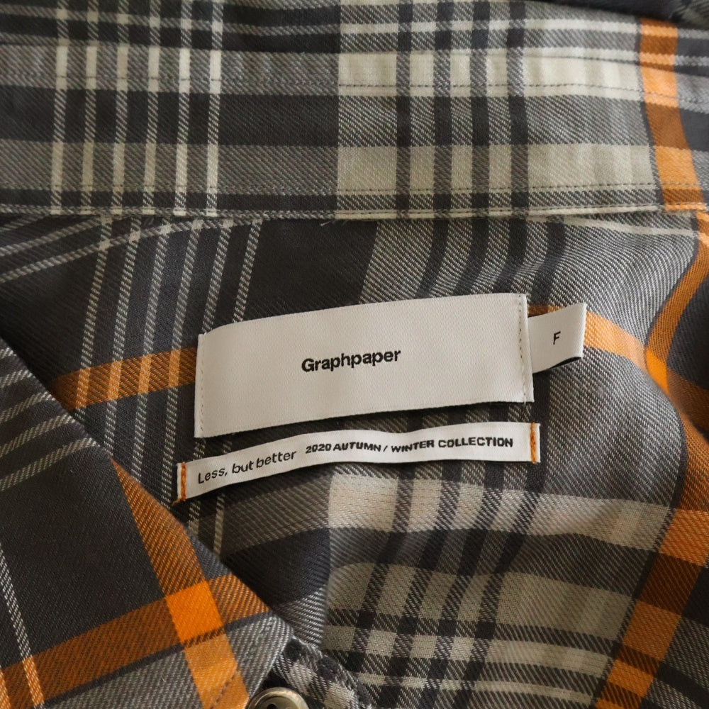 Graphpaper(グラフペーパー) 20AW TENCEL CHECK REGULAR COLLAR BIG SLEEVE SHIRT テンセル チェック柄 レギュラーカラー ビッグスリーブ 長袖シャツ グレー/オレンジ GM203-50061