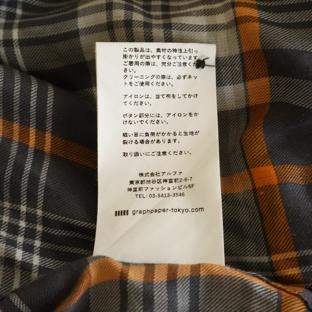 Graphpaper(グラフペーパー) 20AW TENCEL CHECK REGULAR COLLAR BIG SLEEVE SHIRT テンセル チェック柄 レギュラーカラー ビッグスリーブ 長袖シャツ グレー/オレンジ GM203-50061