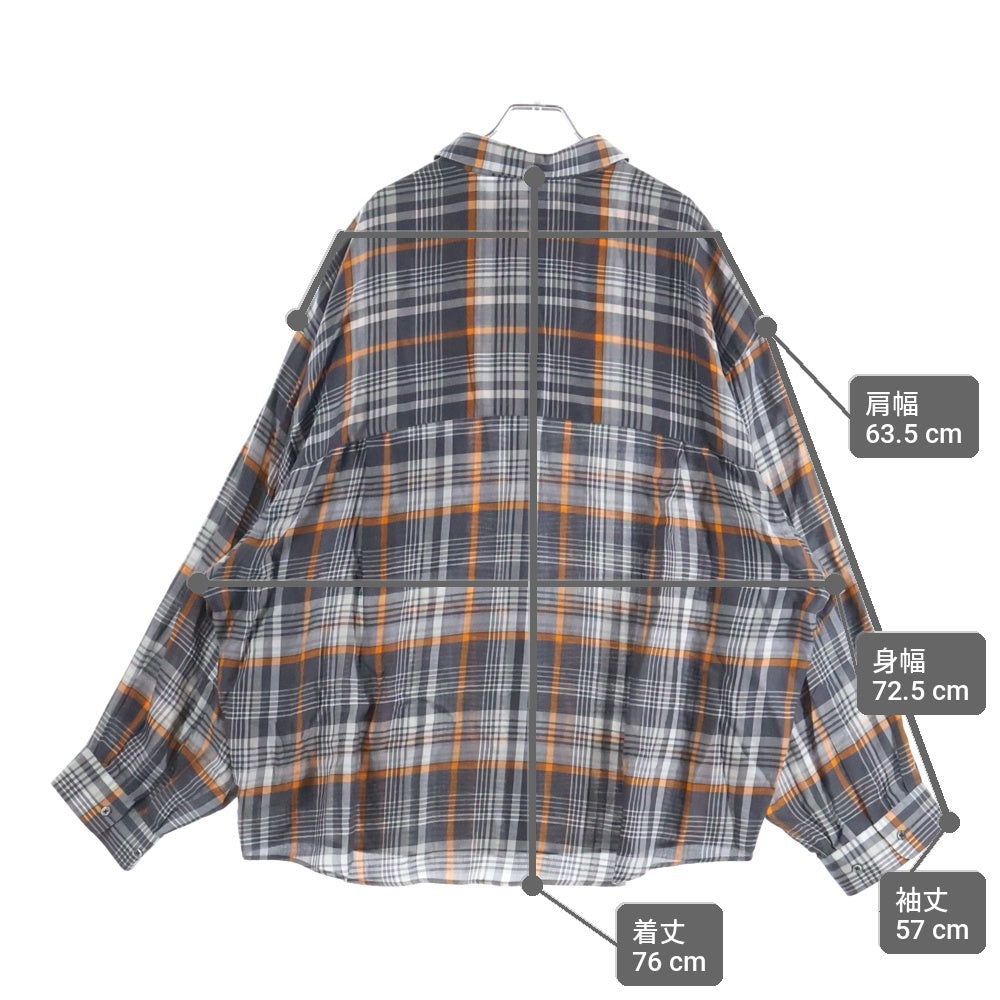Graphpaper(グラフペーパー) 20AW TENCEL CHECK REGULAR COLLAR BIG SLEEVE SHIRT テンセル チェック柄 レギュラーカラー ビッグスリーブ 長袖シャツ グレー/オレンジ GM203-50061