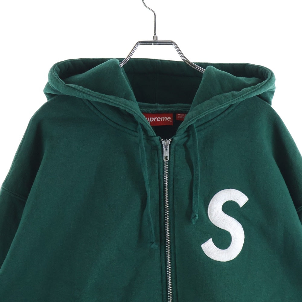 SUPREME(シュプリーム) 23AW S Logo Zip Up Hooded Sweatshirt ロゴエンブロイダリー ジップアップフーデッドスウェットシャツ パーカー グリーン