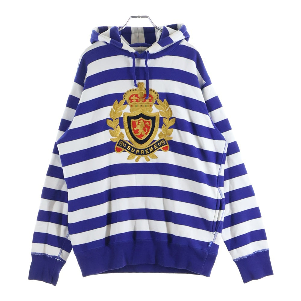 SUPREME(シュプリーム) 07AW Striped Crest Hoodie ストライプ クレスト フロントロゴワッペン プルオーバーフーディー パーカー ブルー