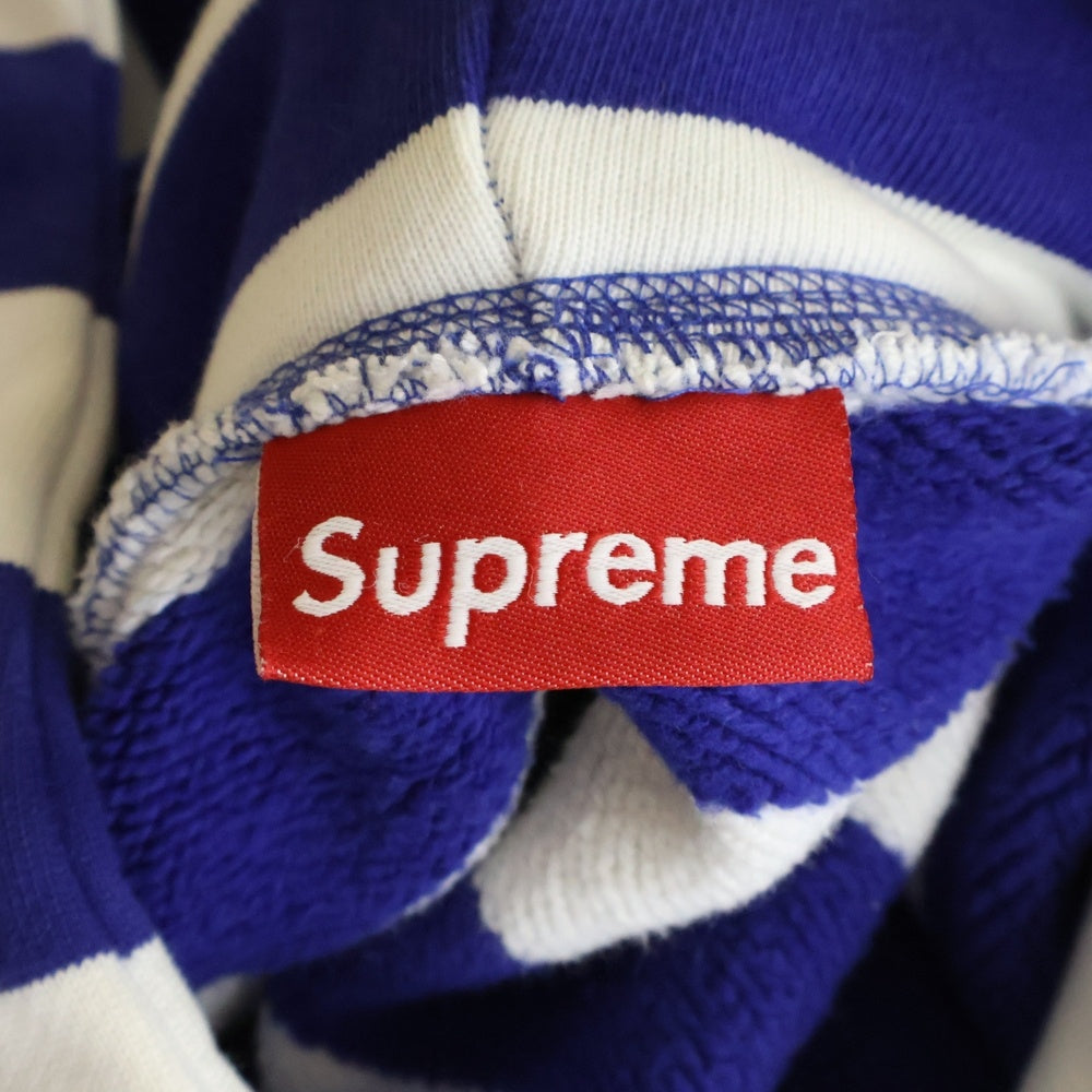 SUPREME(シュプリーム) 07AW Striped Crest Hoodie ストライプ クレスト フロントロゴワッペン プルオーバーフーディー パーカー ブルー
