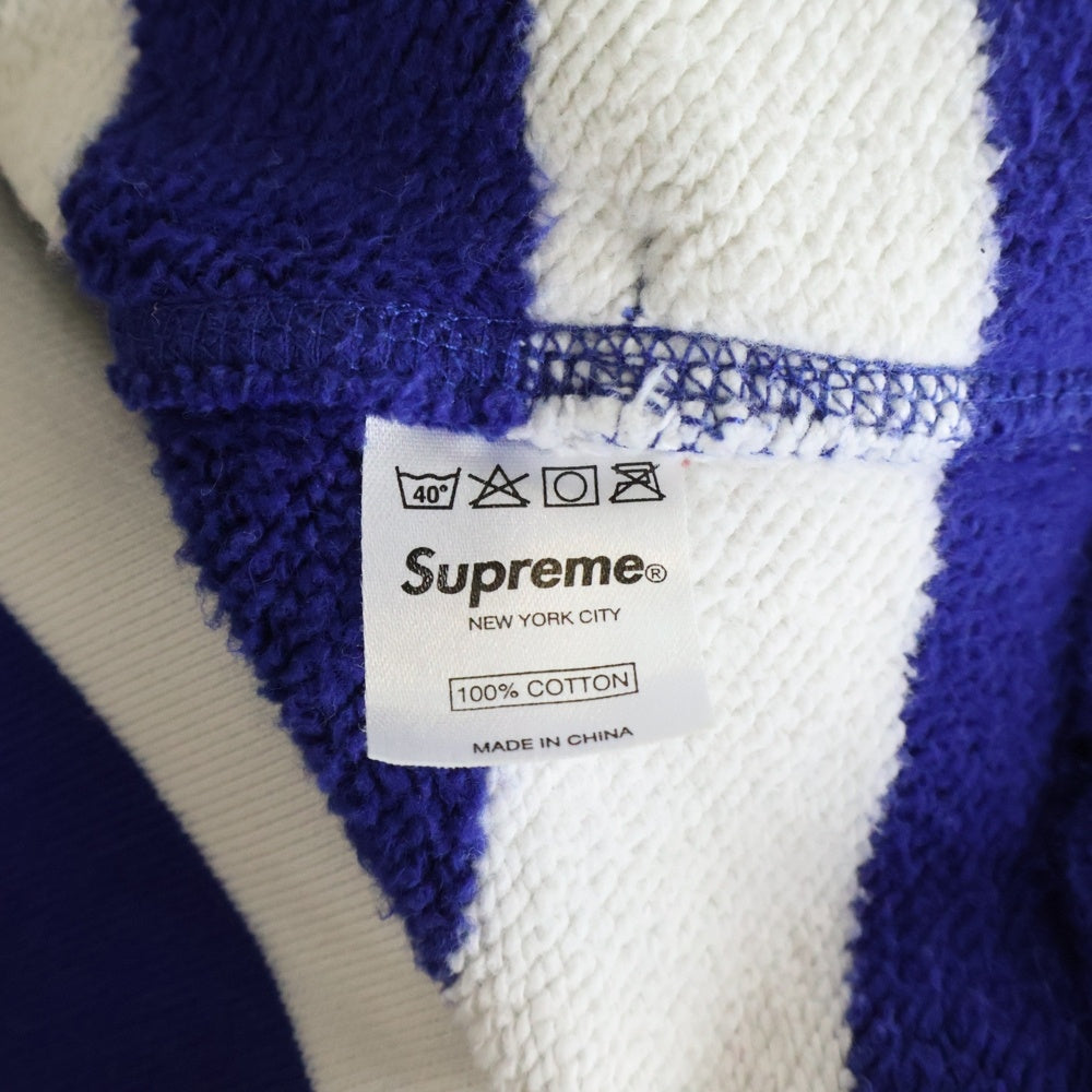 SUPREME(シュプリーム) 07AW Striped Crest Hoodie ストライプ クレスト フロントロゴワッペン プルオーバーフーディー パーカー ブルー