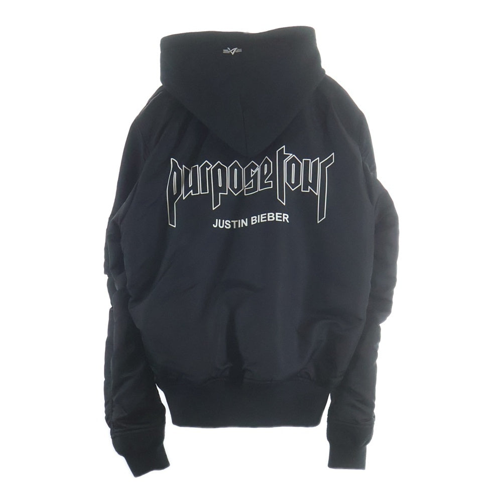 ALPHA INDUSTRIES(アルファ インダストリーズ) ×JUSTIN BIEBER MA-1 ジャスティンビーバー ロゴプリント フーデッドボンバージャケット ブラック TA0130-8401