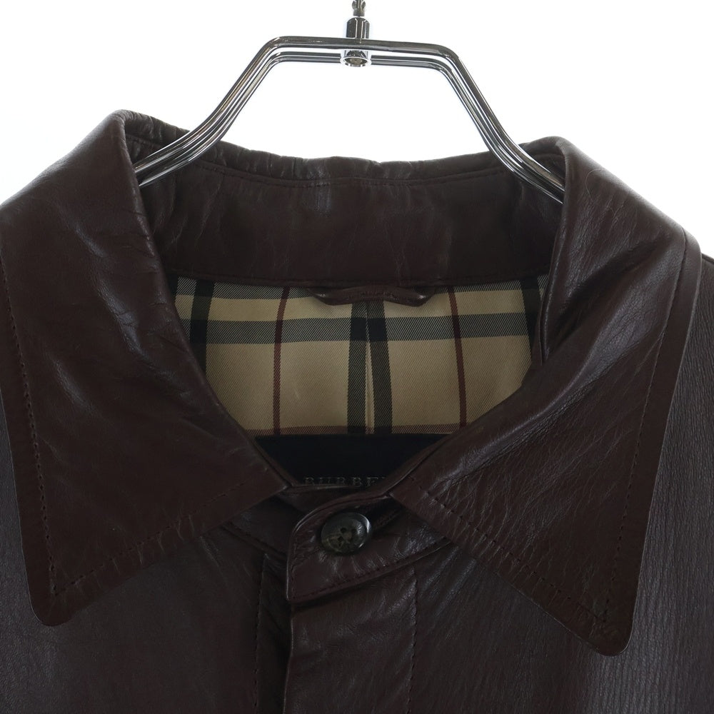 BURBERRY LONDON(バーバリーロンドン) シープレザー 裏地ノヴァチェック カーコート ジャケット バーガンディー