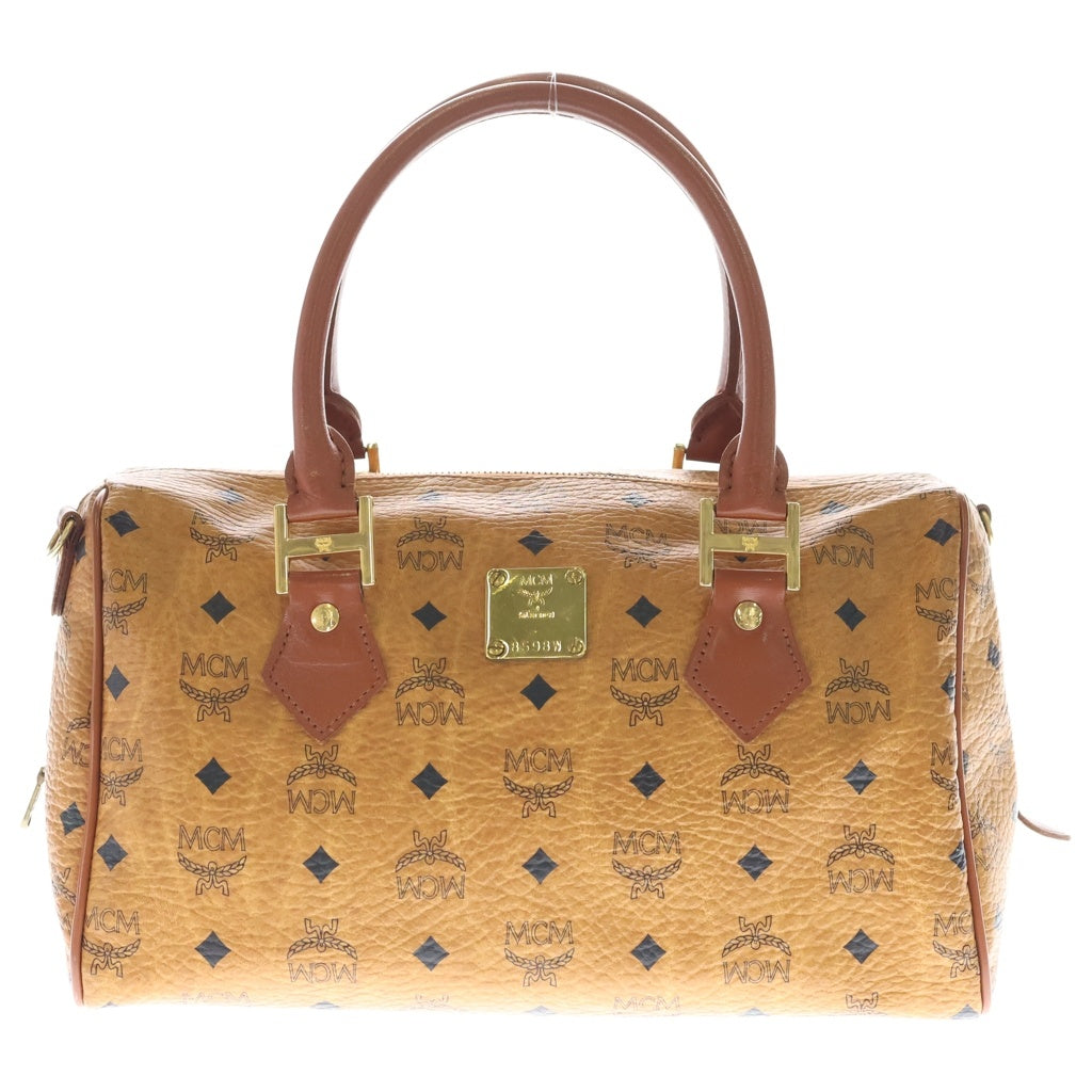 MCM(エム シー エム) ヴィセトス柄 コニャック レザー ボストン ハンドバッグ ブラウン レディース
