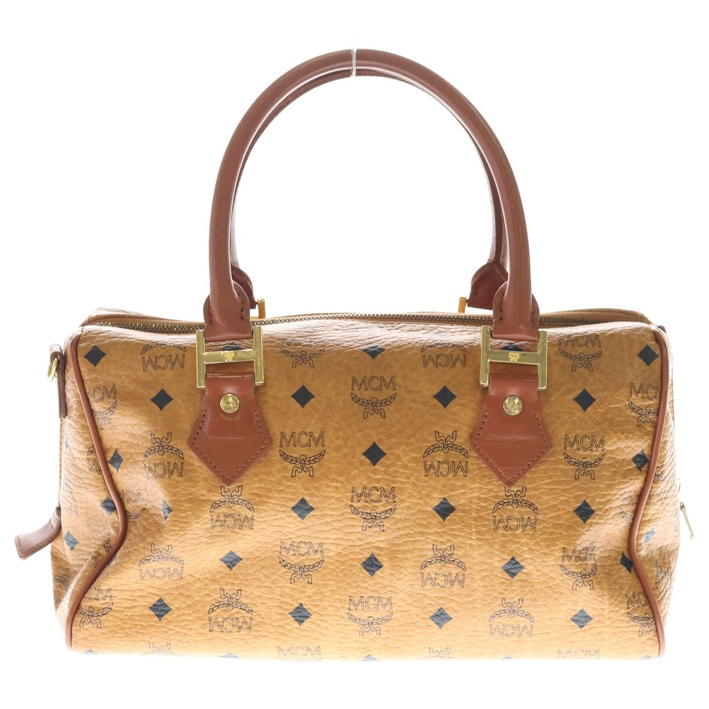 MCM(エム シー エム) ヴィセトス柄 コニャック レザー ボストン ハンドバッグ ブラウン レディース