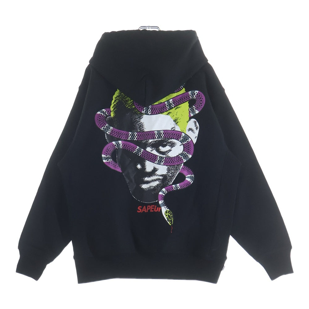 SAPEur(サプール) YEAR OF THE SNAKE HOODIE スネークバックプリント スウェット プルオーバーパーカー ブラック