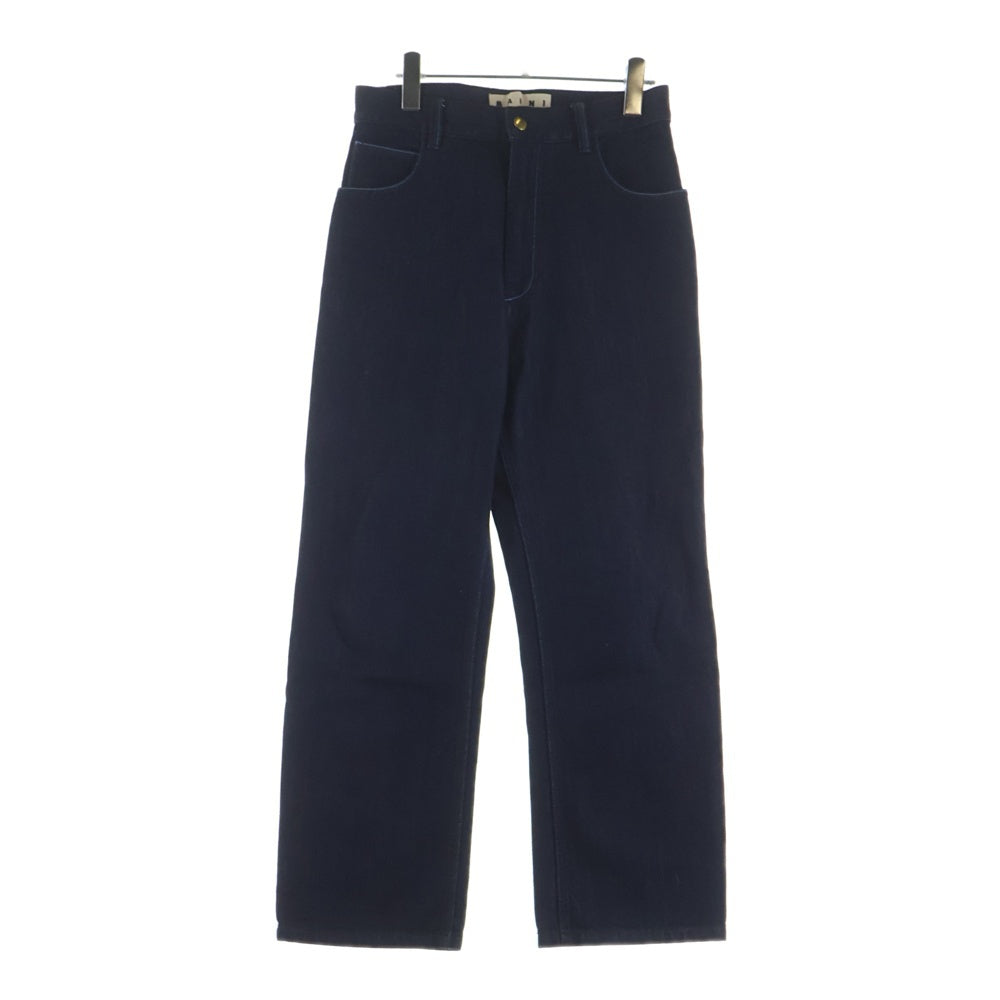 MARNI(マルニ) 18SS 金ボタン ロゴパッチ 5ポケット ジップアップ ワイドストレート デニム パンツ インディゴ M05LA0015