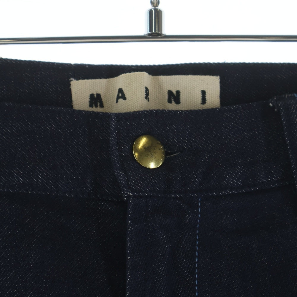 MARNI(マルニ) 18SS 金ボタン ロゴパッチ 5ポケット ジップアップ ワイドストレート デニム パンツ インディゴ M05LA0015