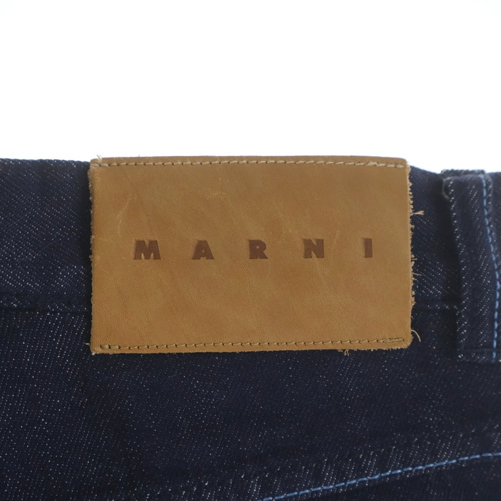 MARNI(マルニ) 18SS 金ボタン ロゴパッチ 5ポケット ジップアップ ワイドストレート デニム パンツ インディゴ M05LA0015