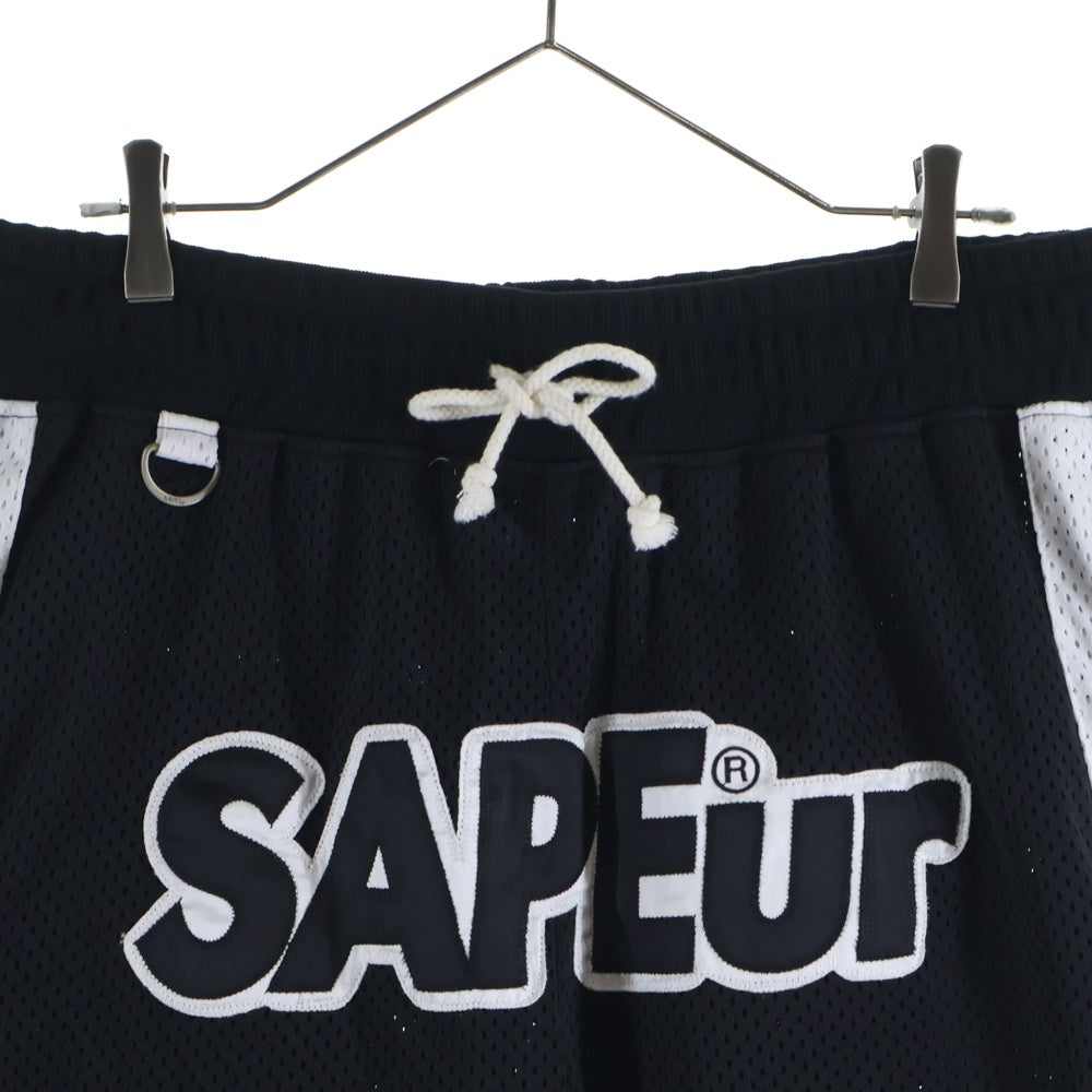 SAPEur(サプール) UofS Uniform Basket Shorts フロントロゴ ユニフォーム バスケットショーツ メッシュハーフパンツ ブラック/ホワイト