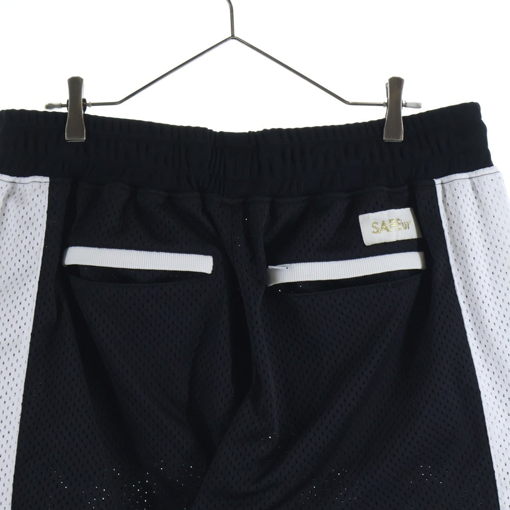 SAPEur(サプール) UofS Uniform Basket Shorts フロントロゴ ユニフォーム バスケットショーツ メッシュハーフパンツ ブラック/ホワイト