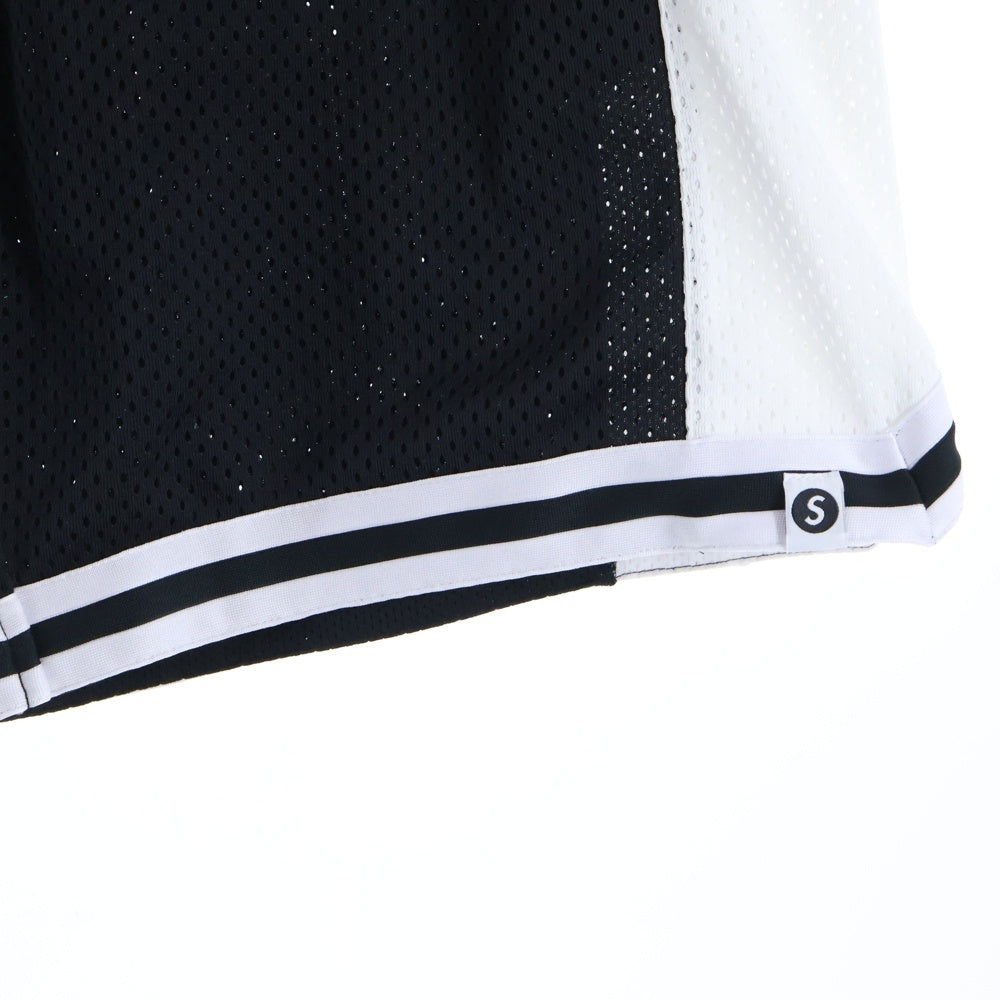 SAPEur(サプール) UofS Uniform Basket Shorts フロントロゴ ユニフォーム バスケットショーツ メッシュハーフパンツ ブラック/ホワイト