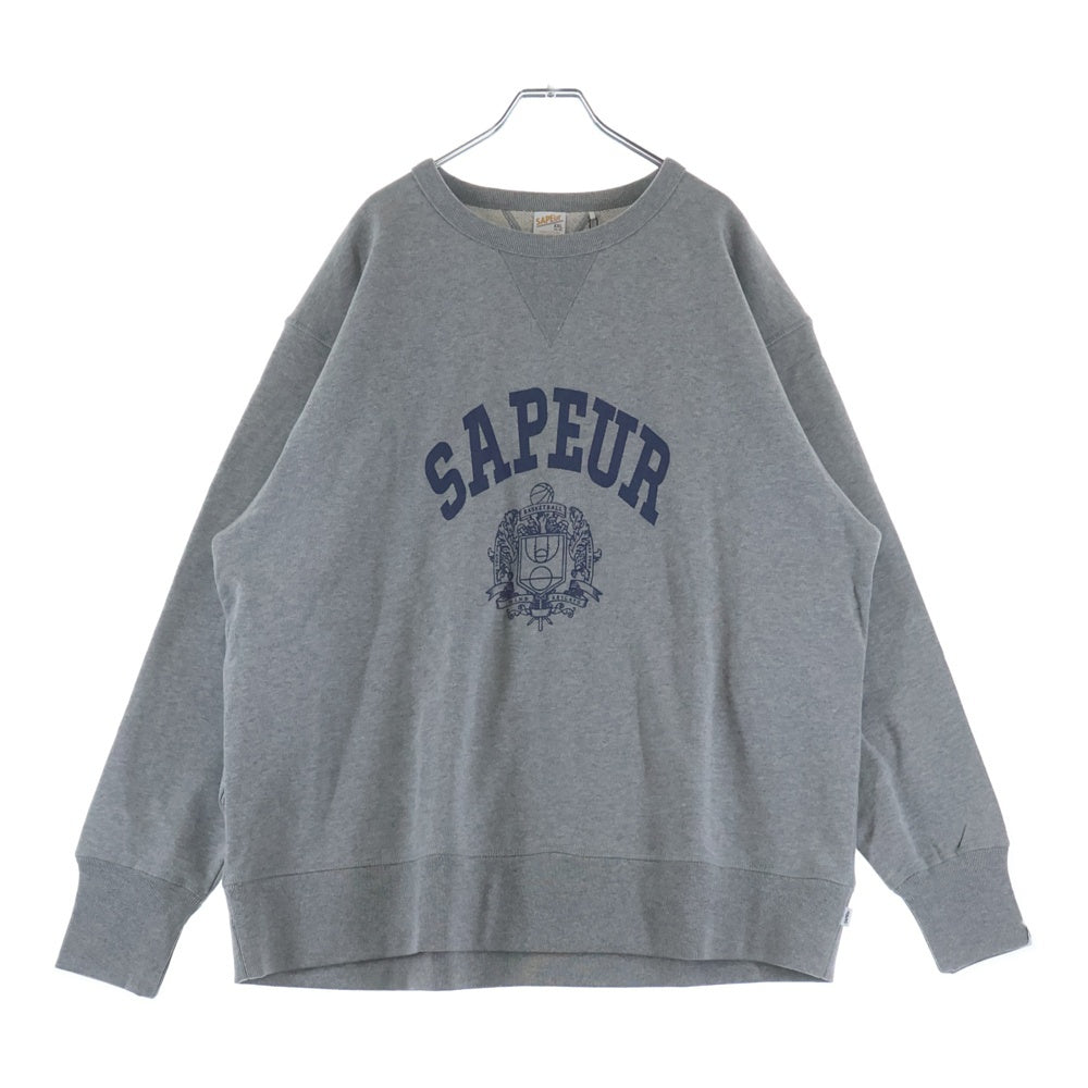 SAPEur(サプール) NAVAL CREW NECK フロントカレッジロゴ クルーネックスウェットトレーナー グレー A0025-415
