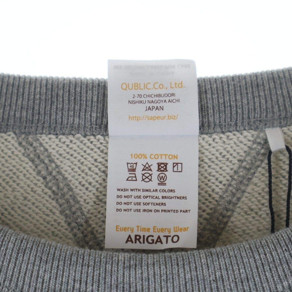 SAPEur(サプール) NAVAL CREW NECK フロントカレッジロゴ クルーネックスウェットトレーナー グレー A0025-415