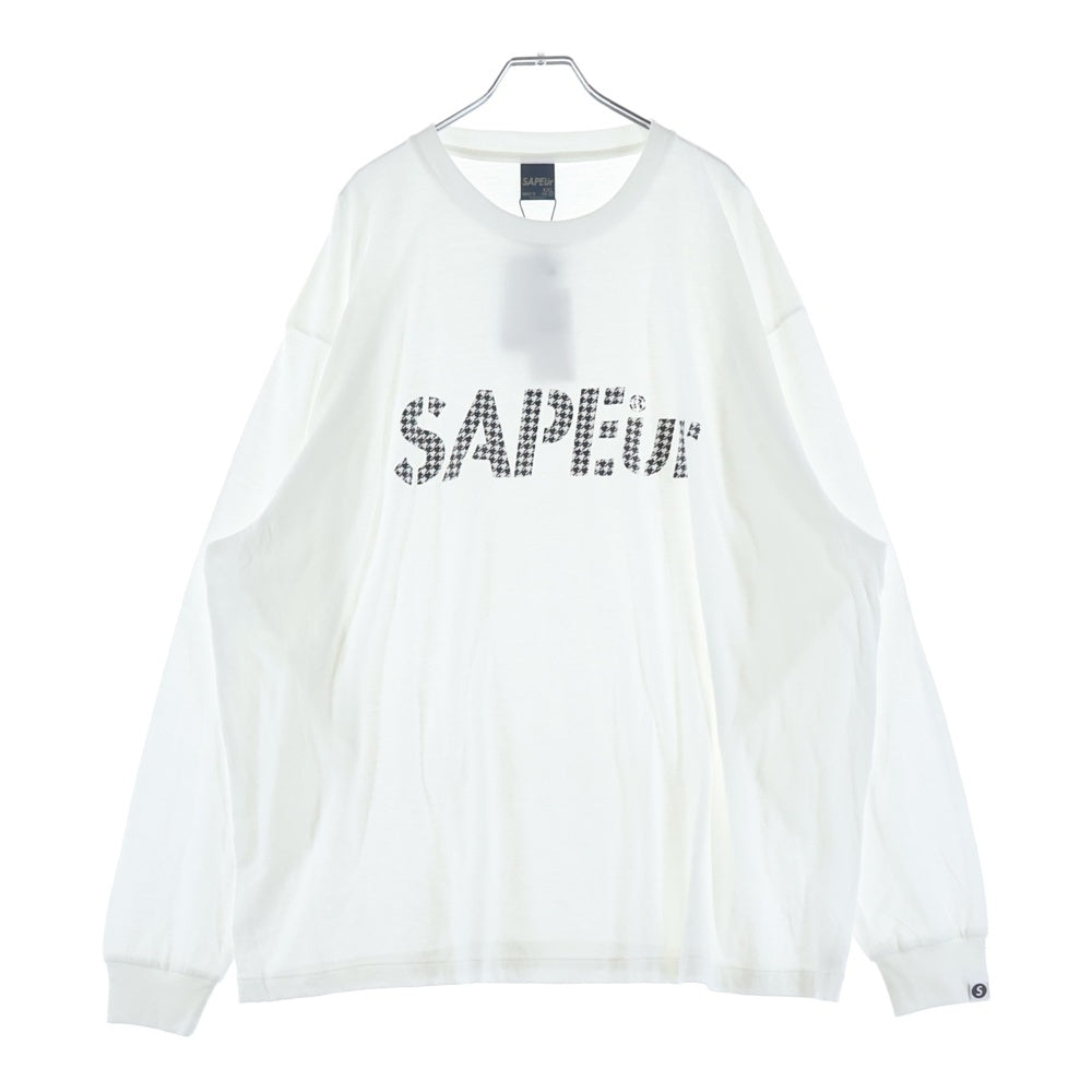 SAPEur(サプール) CHIDORI PATTERN CREW NECK 10周年記念 フロント 千鳥格子ロゴプリントTシャツ 長袖クルーネックカットソー ホワイト A0025-420