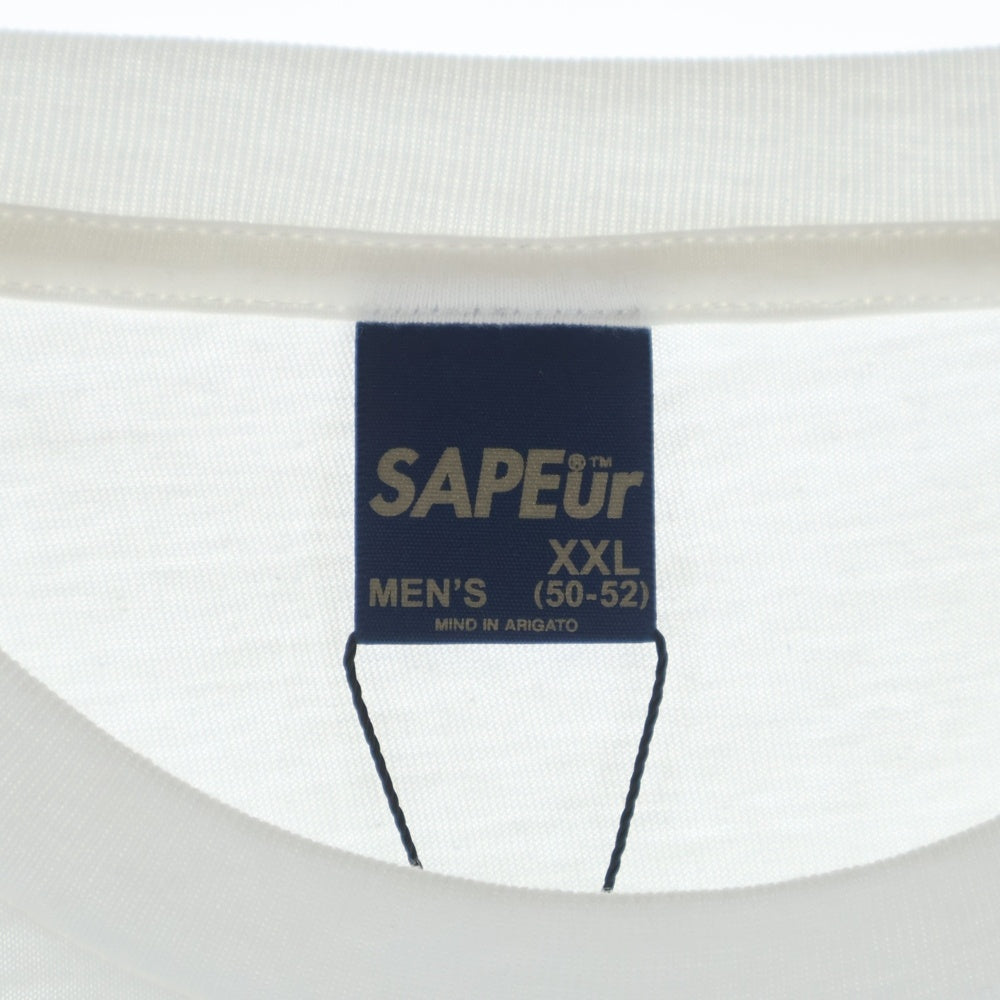 SAPEur(サプール) CHIDORI PATTERN CREW NECK 10周年記念 フロント 千鳥格子ロゴプリントTシャツ 長袖クルーネックカットソー ホワイト A0025-420