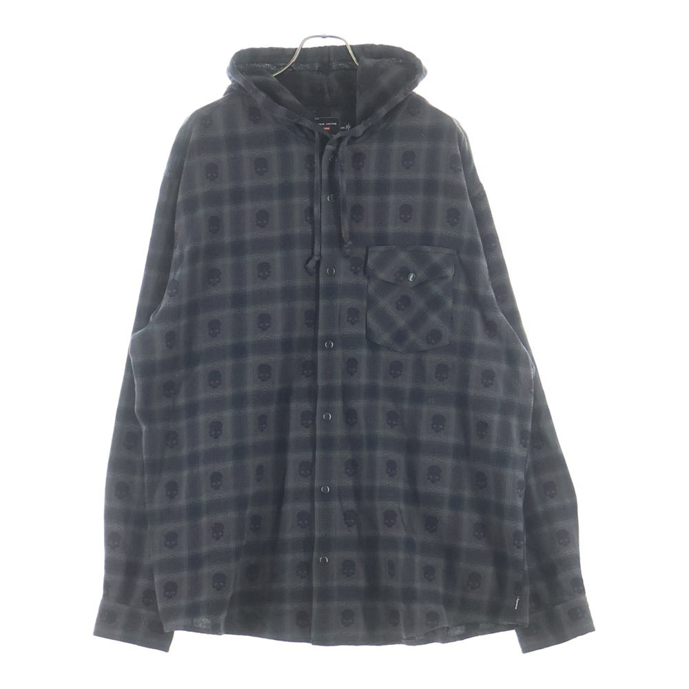 SUPREME(シュプリーム) 25AW ×Number（N)ine Hooded Flannel Shirt ナンバーナイン スカル総柄 フーデッド長袖フランネルシャツ グレー/ブラック