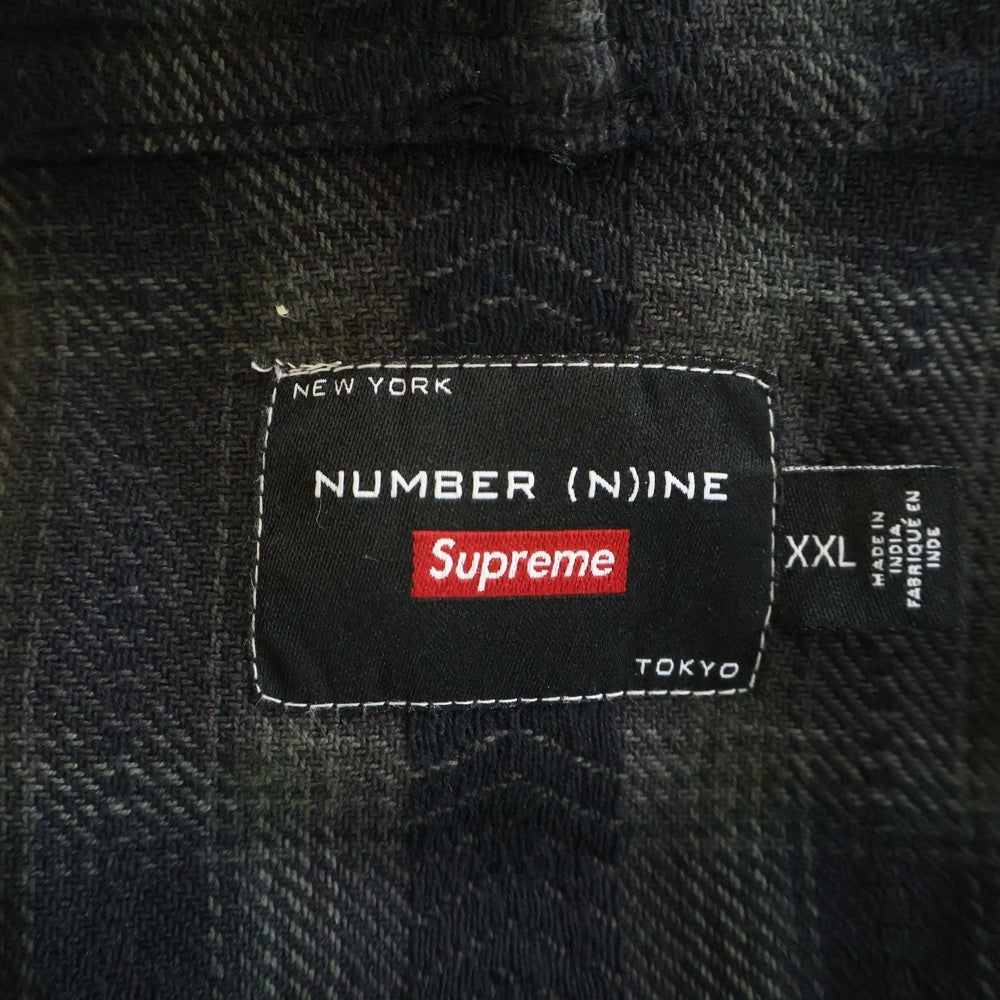 SUPREME(シュプリーム) 25AW ×Number（N)ine Hooded Flannel Shirt ナンバーナイン スカル総柄 フーデッド長袖フランネルシャツ グレー/ブラック