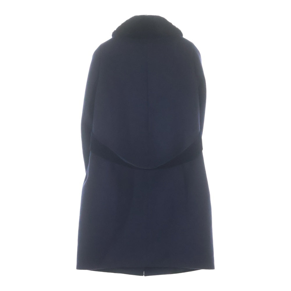 Max Mara(マックスマーラ) ミンクファーカラー ボタンアップ ノーベント ウール ロングコート ネイビー レディース 608605836 00