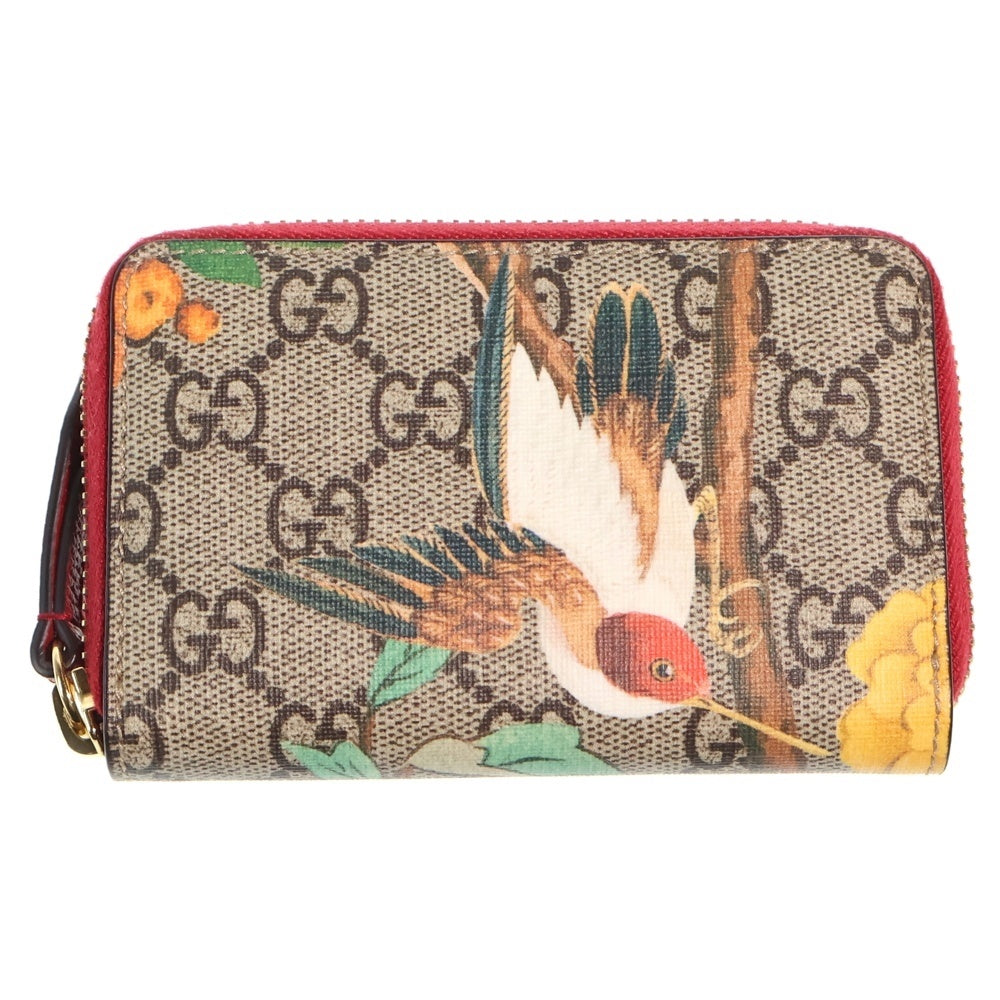 GUCCI(グッチ) GGスプリーム グッチティアン ラウンドファスナ レザーコインケース 財布 ベージュ/レッド 424897 534563 レディース