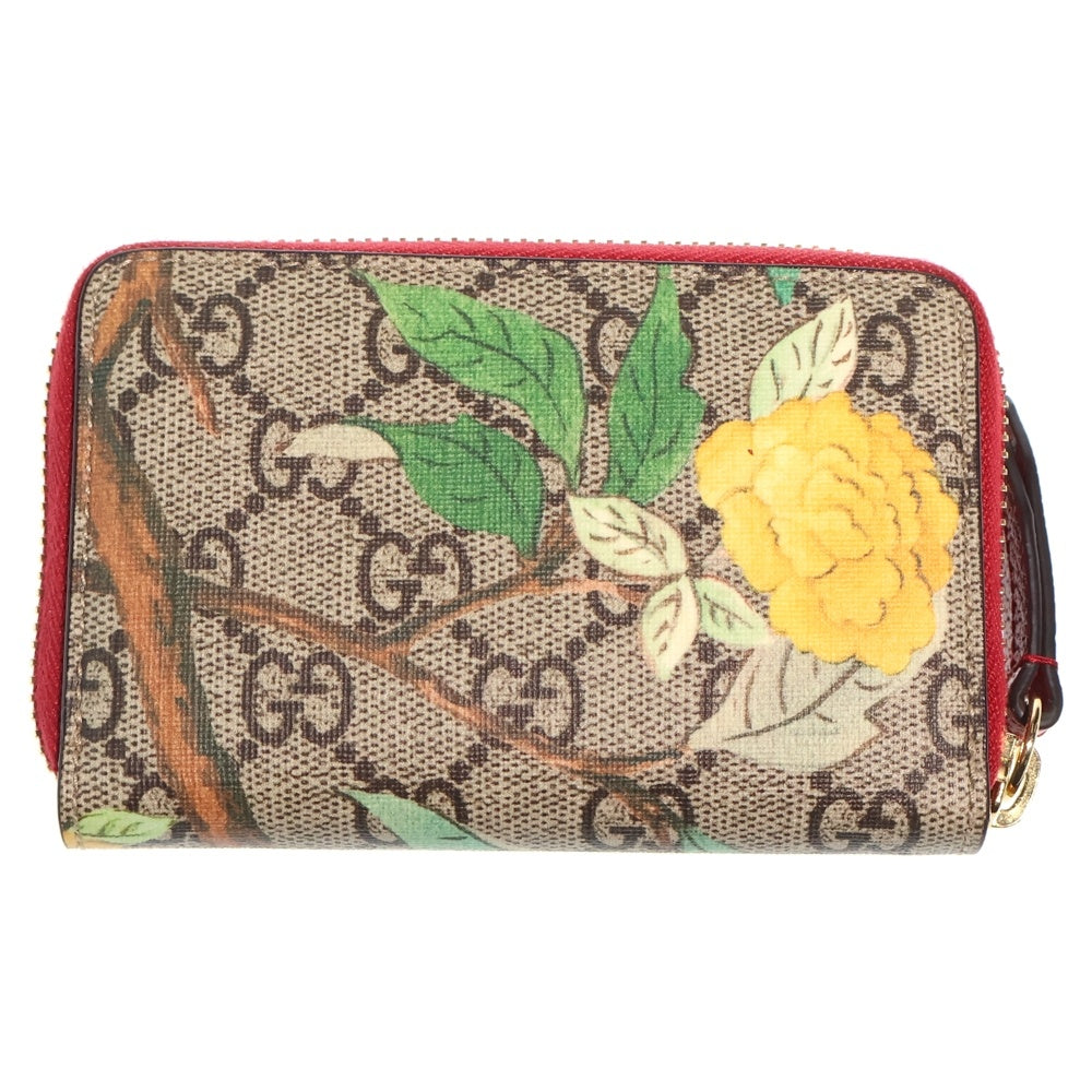 GUCCI(グッチ) GGスプリーム グッチティアン ラウンドファスナ レザーコインケース 財布 ベージュ/レッド 424897 534563 レディース