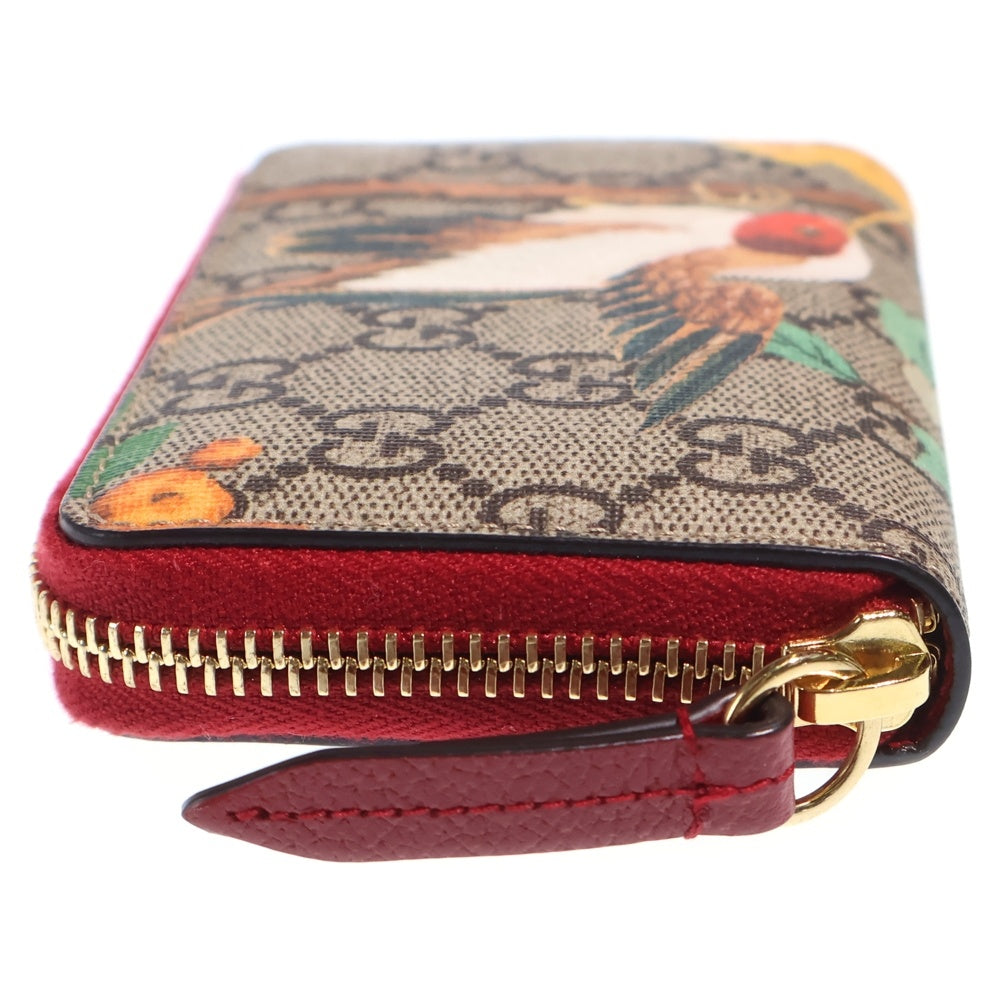 GUCCI(グッチ) GGスプリーム グッチティアン ラウンドファスナ レザーコインケース 財布 ベージュ/レッド 424897 534563 レディース
