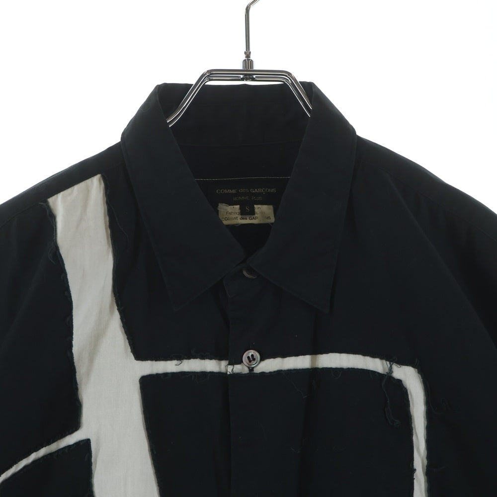 COMME des GARCONS HOMME PLUS(コムデギャルソンオムプリュス) 08AW AD2008 バックワッペン カットオフデザイン コットン 長袖シャツ ブラック PB-B004