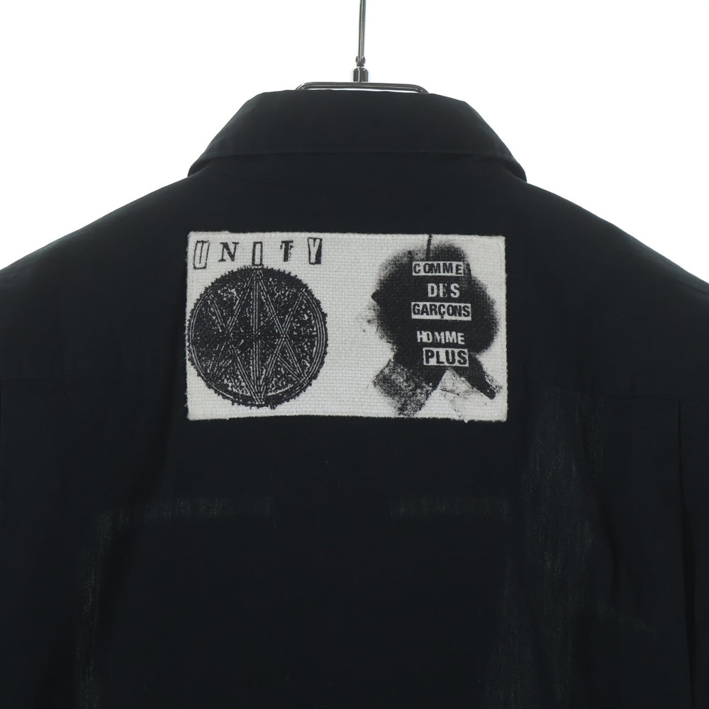 COMME des GARCONS HOMME PLUS(コムデギャルソンオムプリュス) 08AW AD2008 バックワッペン カットオフデザイン コットン 長袖シャツ ブラック PB-B004