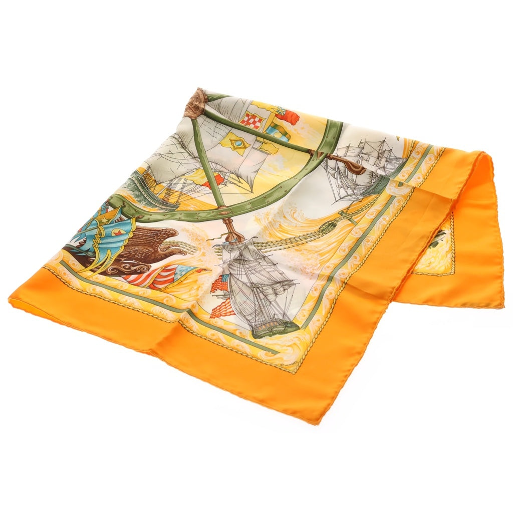 HERMES(エルメス) カレ90 Vive le Vent シルクスカーフ オレンジ レディース