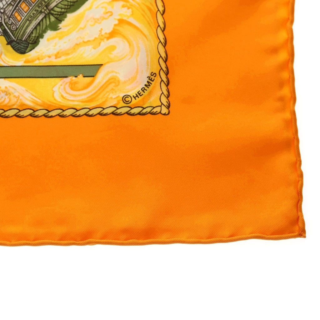 HERMES(エルメス) カレ90 Vive le Vent シルクスカーフ オレンジ レディース