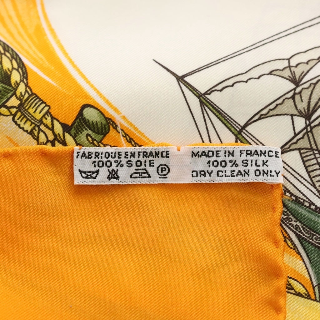 HERMES(エルメス) カレ90 Vive le Vent シルクスカーフ オレンジ レディース