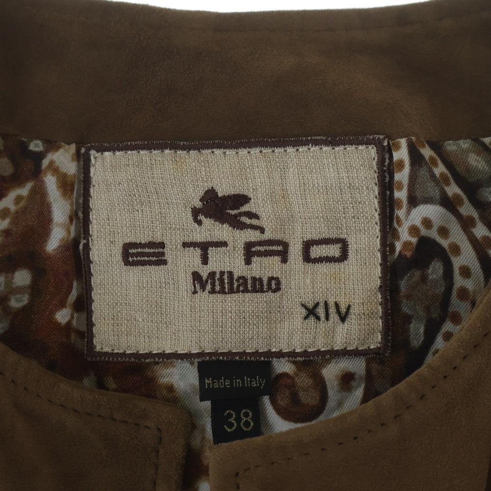 ETRO(エトロ) ノーカラー スエードレザージャケット ブラウン 141