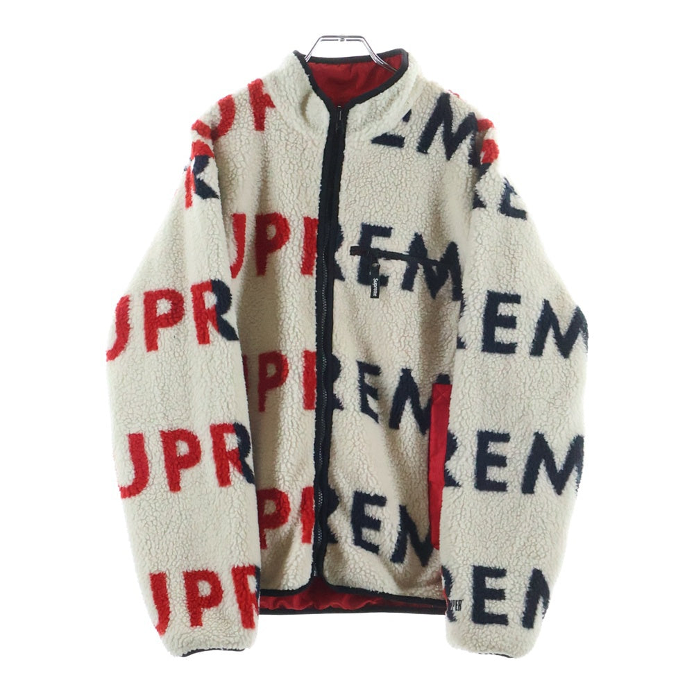 SUPREME(シュプリーム) 18AW Reversible Logo Fleece Jacket リバーシブル ロゴ総柄 フリースジャケット ホワイト/レッド