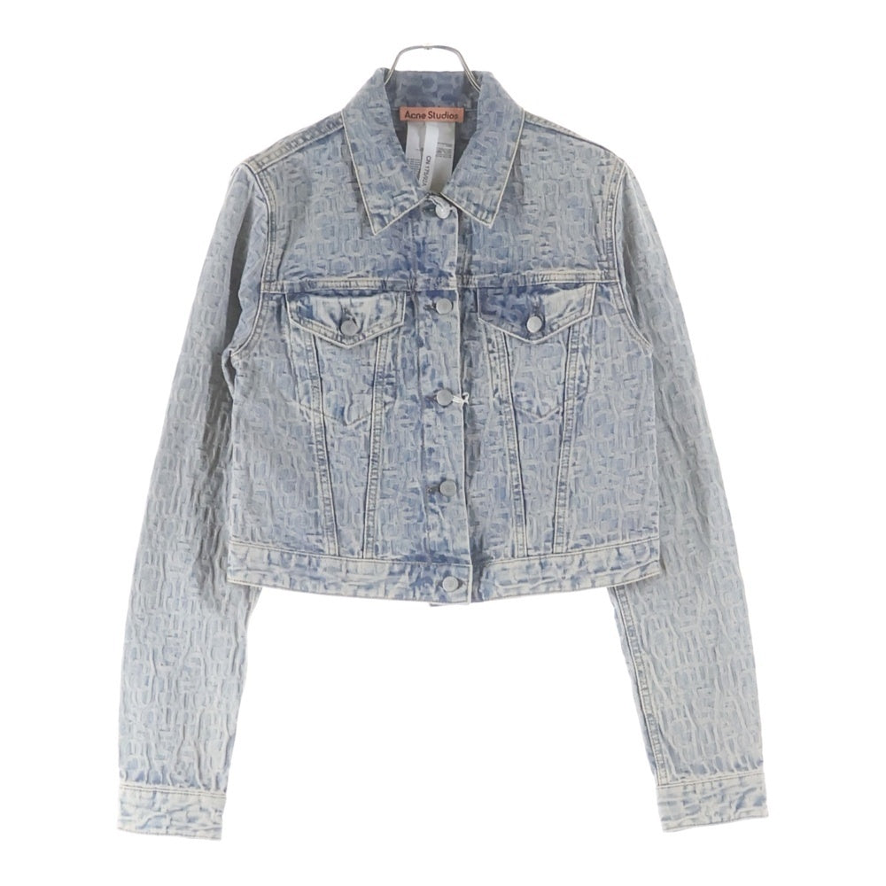 Acne Studios(アクネ ストゥディオズ) MONOGRAM JACQUARD DENIM JACKET モノグラム総柄刺繍 クロップド デニムトラッカージャケット レディース インディゴ FN-WN-OUTW000882