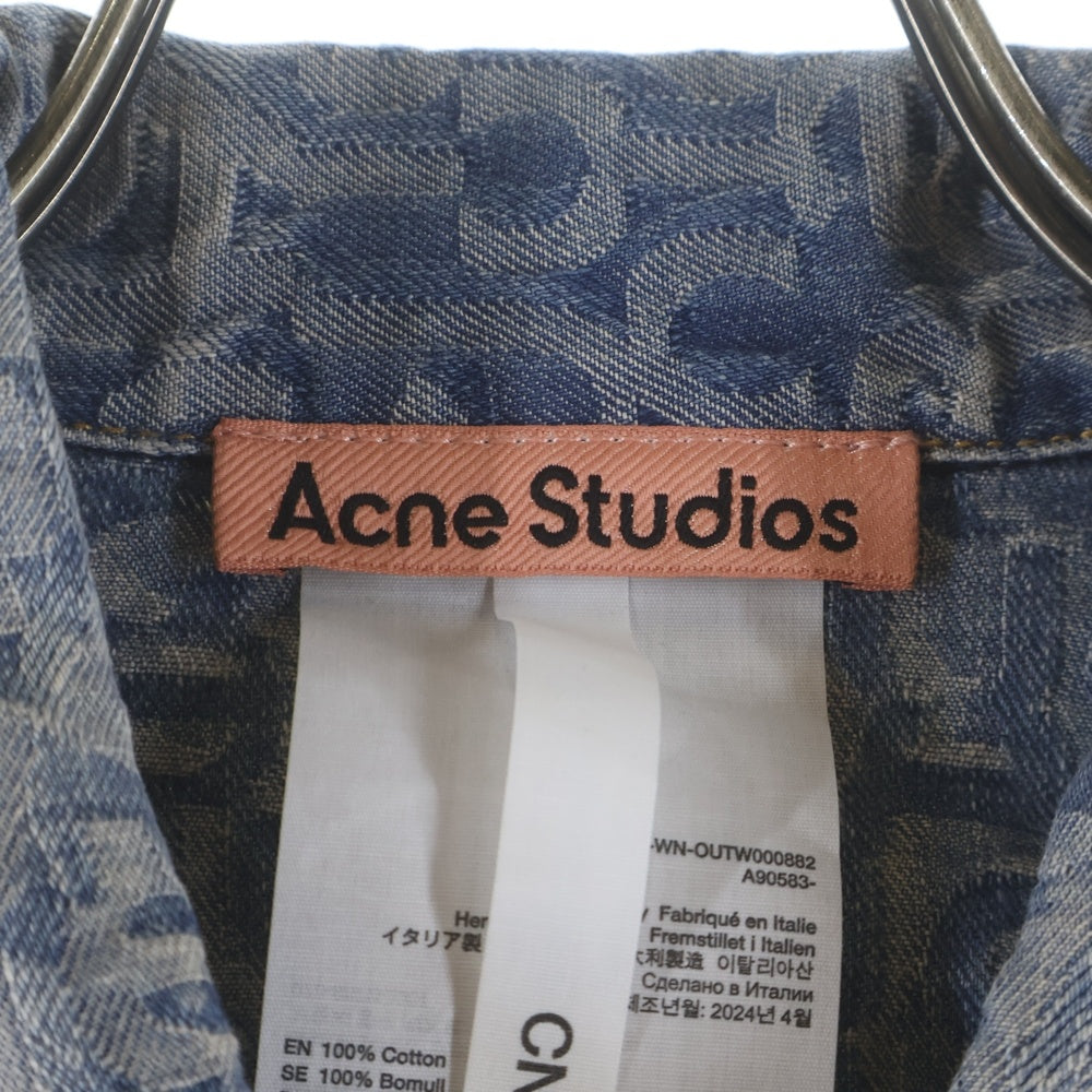 Acne Studios(アクネ ストゥディオズ) MONOGRAM JACQUARD DENIM JACKET モノグラム総柄刺繍 クロップド デニムトラッカージャケット レディース インディゴ FN-WN-OUTW000882