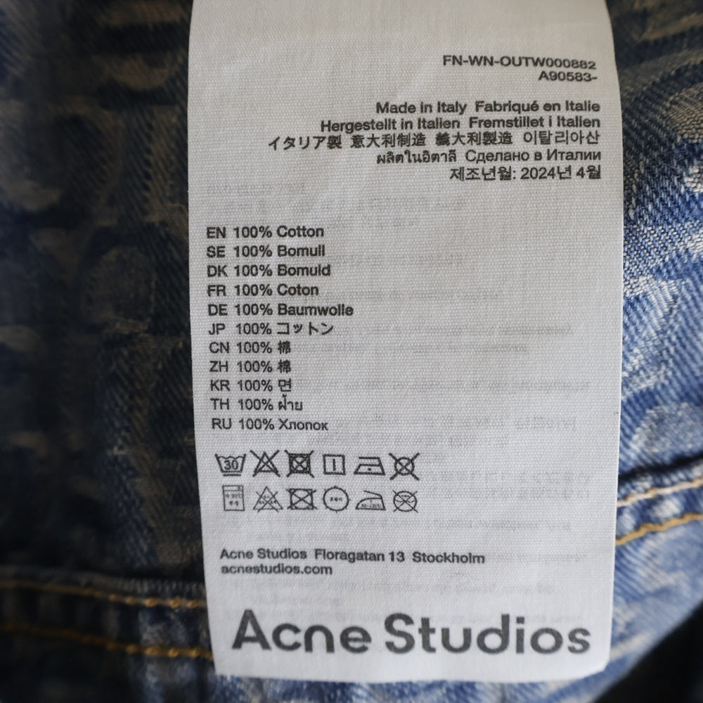 Acne Studios(アクネ ストゥディオズ) MONOGRAM JACQUARD DENIM JACKET モノグラム総柄刺繍 クロップド デニムトラッカージャケット レディース インディゴ FN-WN-OUTW000882