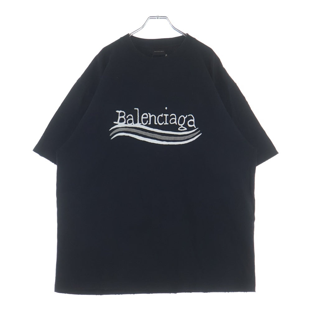 BALENCIAGA(バレンシアガ) 23AW HAND DRAWN POLITICAL CAMPAIGN ハンドドローン ポリティカル キャンペーン 両面プリント ロゴ オーバーサイズ 半袖Tシャツ ブラック 641655 TNVE7