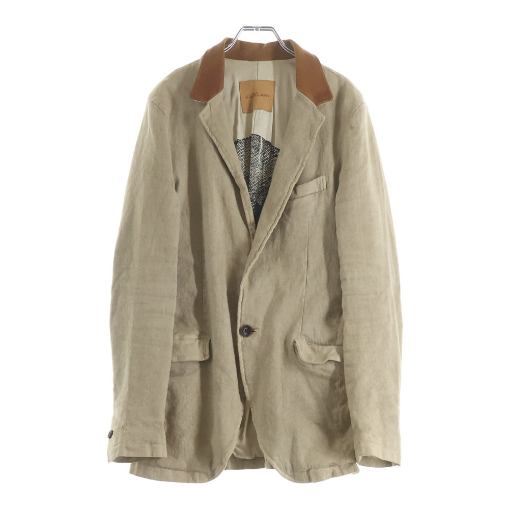 ISAMU KATAYAMA BACKLASH(イサムカタヤマバックラッシュ) 15SS コットンリネン製品染め カーフレザーカラー 1ボタン センターベント シングルジャケット ベージュ 1504-04