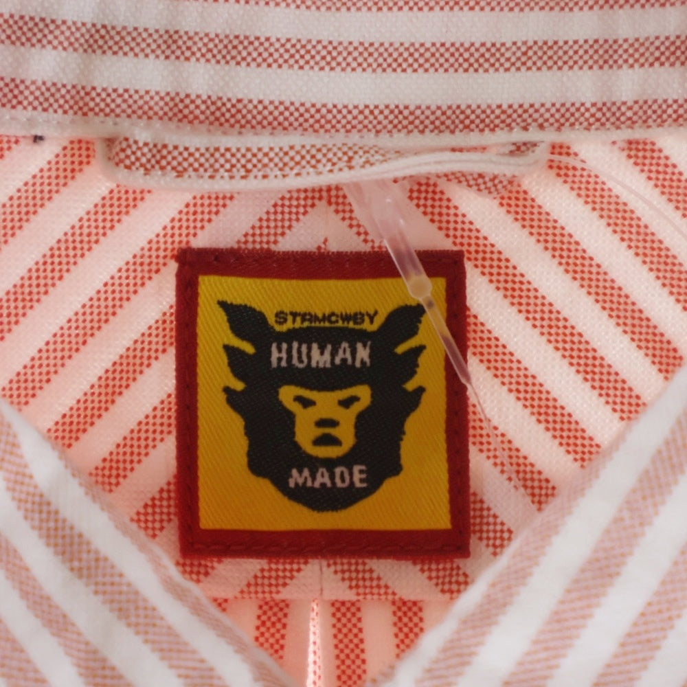 HUMAN MADE(ヒューマンメイド) ロゴワッペン ストライプ ボタンダウンカラー ロングスリーブ ボタンアップシャツ レッド HM28SH007