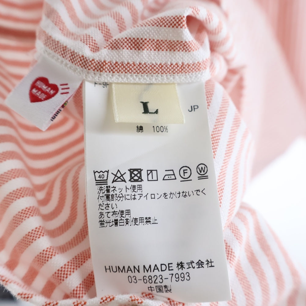 HUMAN MADE(ヒューマンメイド) ロゴワッペン ストライプ ボタンダウンカラー ロングスリーブ ボタンアップシャツ レッド HM28SH007