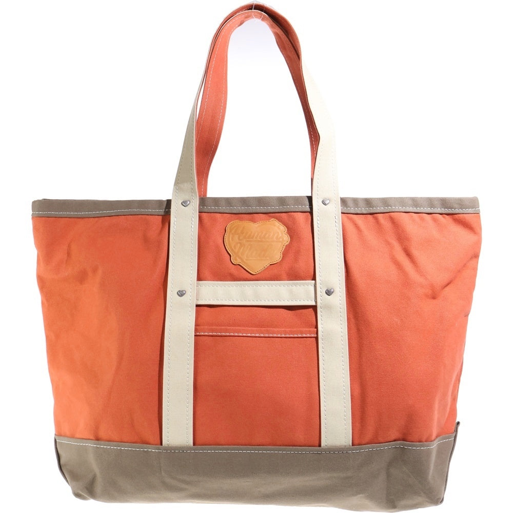HUMAN MADE(ヒューマンメイド) CANVAS TOTE レザーロゴパッチ キャンバストート ショルダーハンドバッグ オレンジ