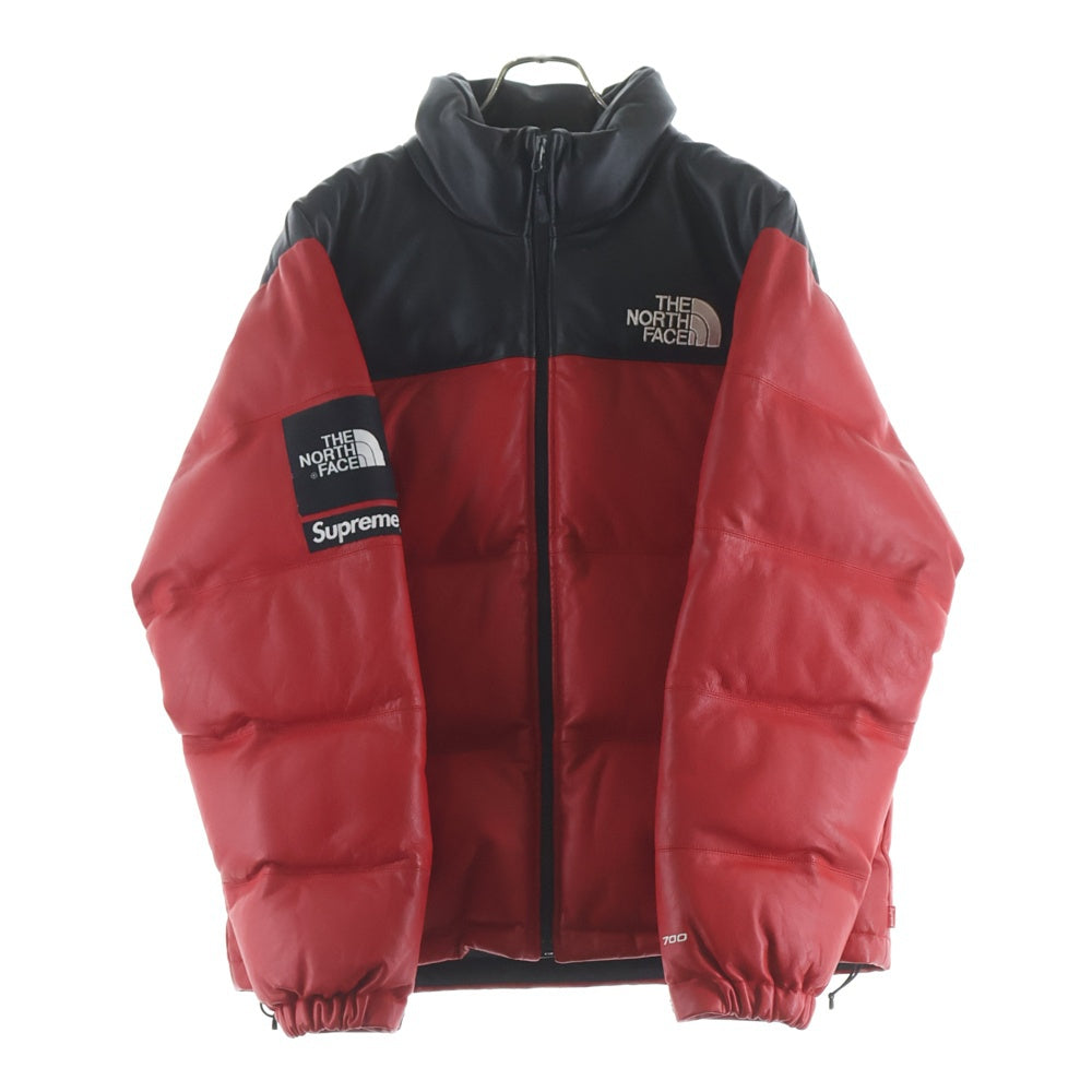 SUPREME(シュプリーム) 17AW ×THE NORTH FACE Leather Nuptse Jacket ノースフェイス レザーヌプシダウンジャケット レッド/ブラック NF0A3CAD
