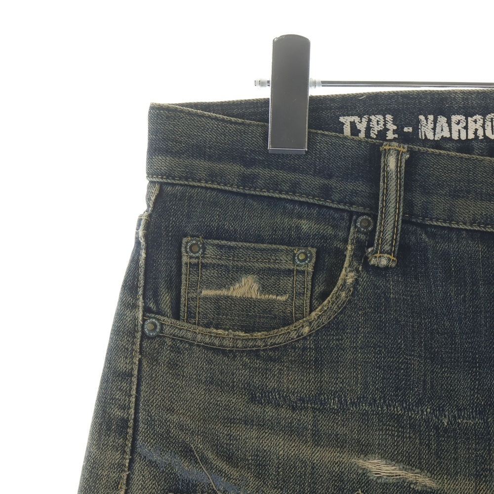 NEIGHBORHOOD(ネイバーフッド) 10AW BEYOND.SAVAGE.MARROW/14OZ-PT ダメージ加工 ジップフライ ストレートパンツ インディゴ 102DCNH-PTM13