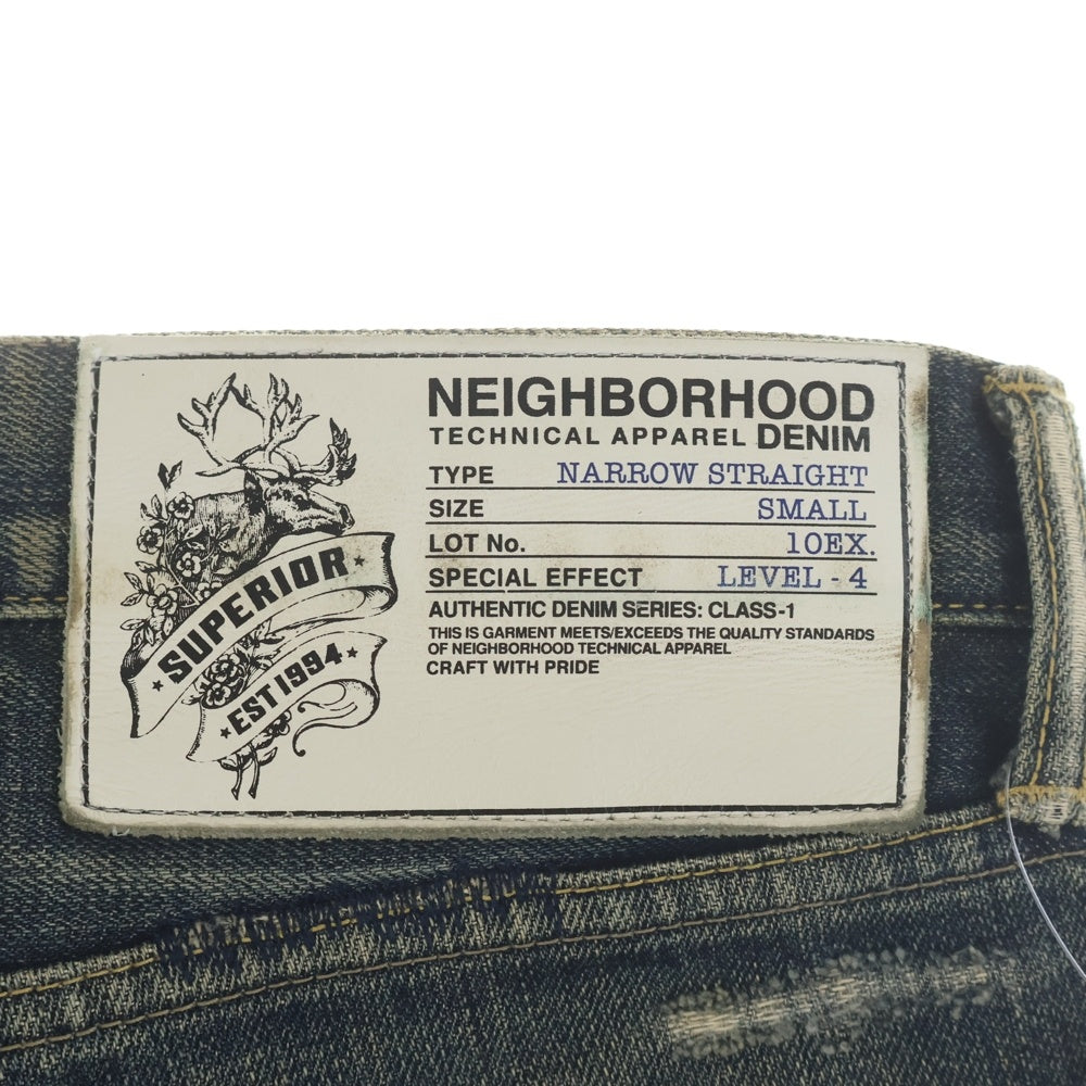 NEIGHBORHOOD(ネイバーフッド) 10AW BEYOND.SAVAGE.MARROW/14OZ-PT ダメージ加工 ジップフライ ストレートパンツ インディゴ 102DCNH-PTM13