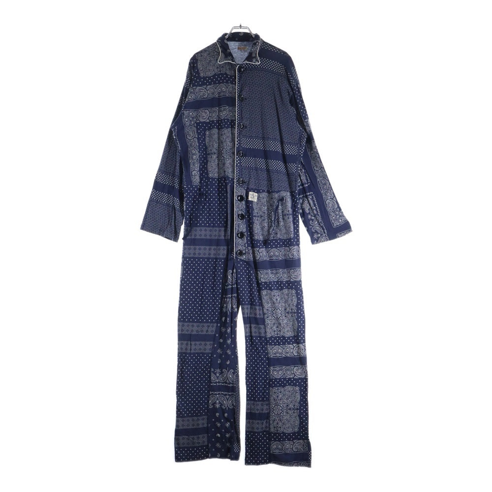 KAPITAL(キャピタル) リネン ペイズリー柄 ボタンフライ オールインワン つなぎ ネイビー